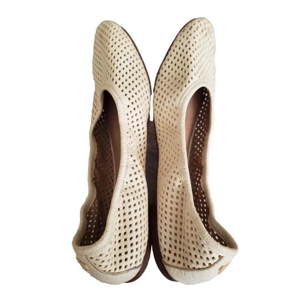 Tory Burch Whitaker Ballet Flats Women 8.5M Perforated Leather Ivory 21168785